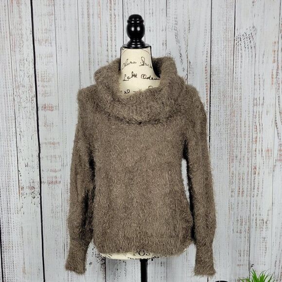 Express Women's XS Loose Fit Light Brown Soft Fur Cowl Neck Cozy Warm Sweater - Picture 1 of 8